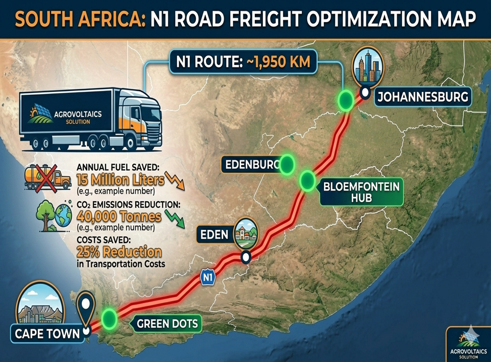 N1 road freight optimization map showing Edenburg's strategic corridor position